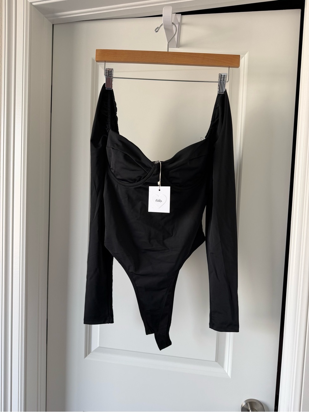 Adika Black Long Sleeve Scoop-Neck Bodysuit